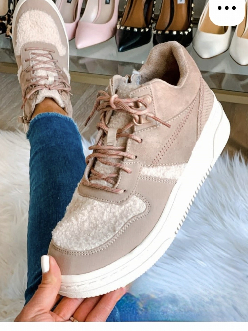 Dr. Scholl's Blush Pink Suede & Shearling Platform Sneakers